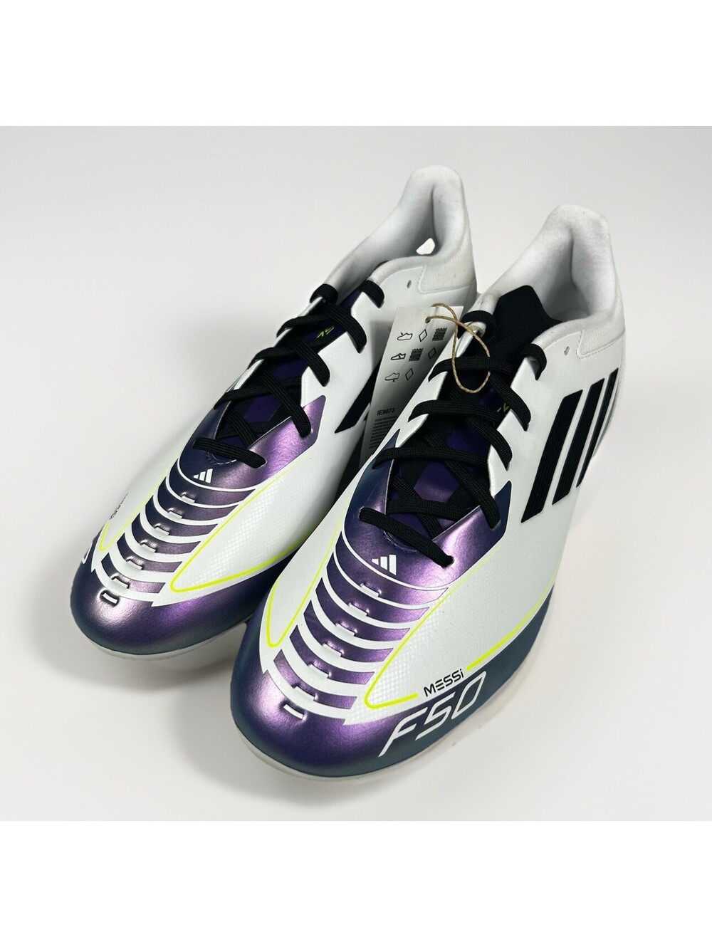 Adidas F50 League FG/MG Messi Soccer Cleats White Purple IE9073 Men's Sz 12